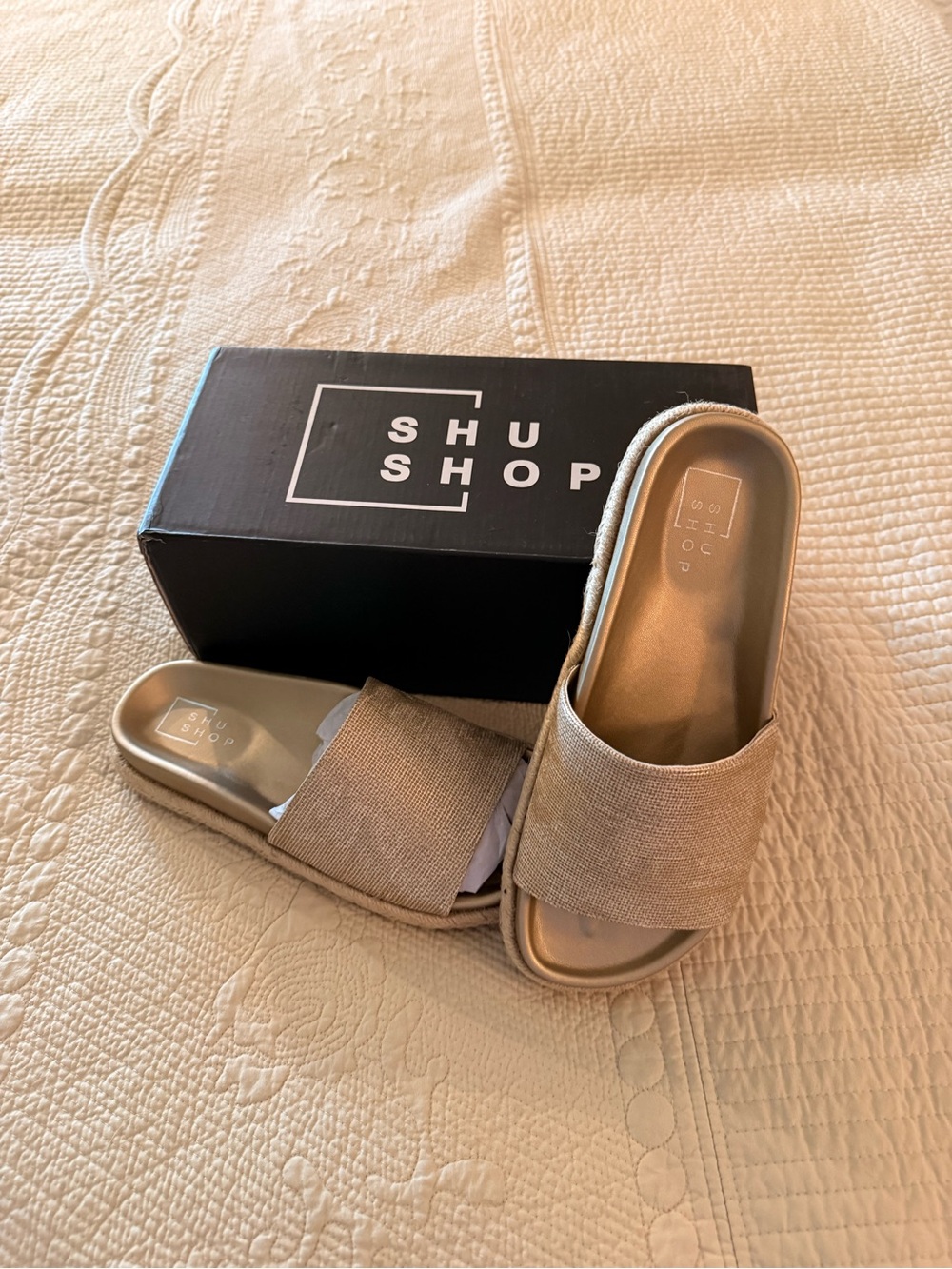 ShuShop Women’s Gold Slide Sandals